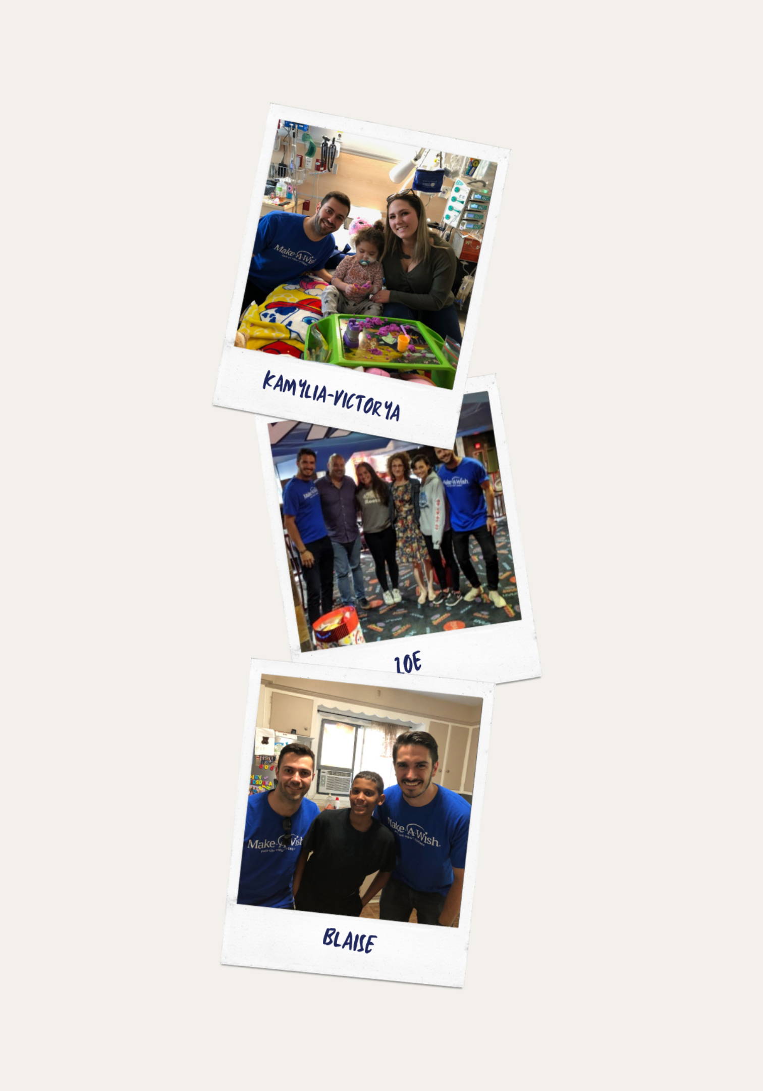 Polaroid style photo collage from a Solios Make-A-Wish story