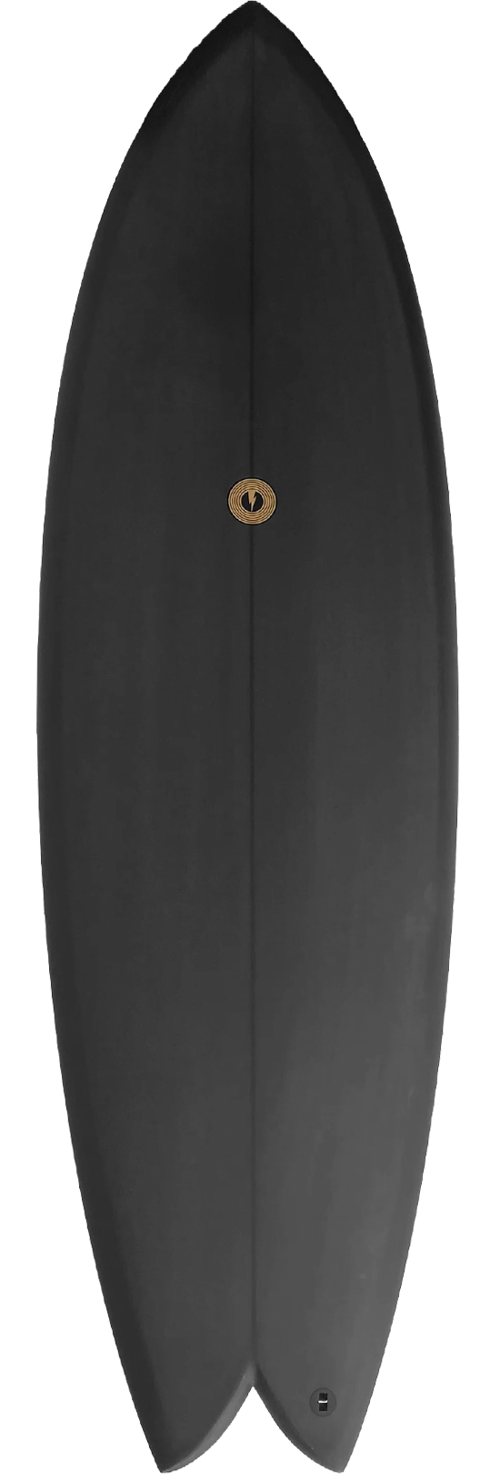 Black surfboard viewed from above.