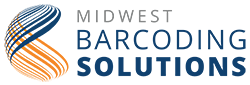 Logo of Midwest Barcoding Solutions with blue and orange design elements.