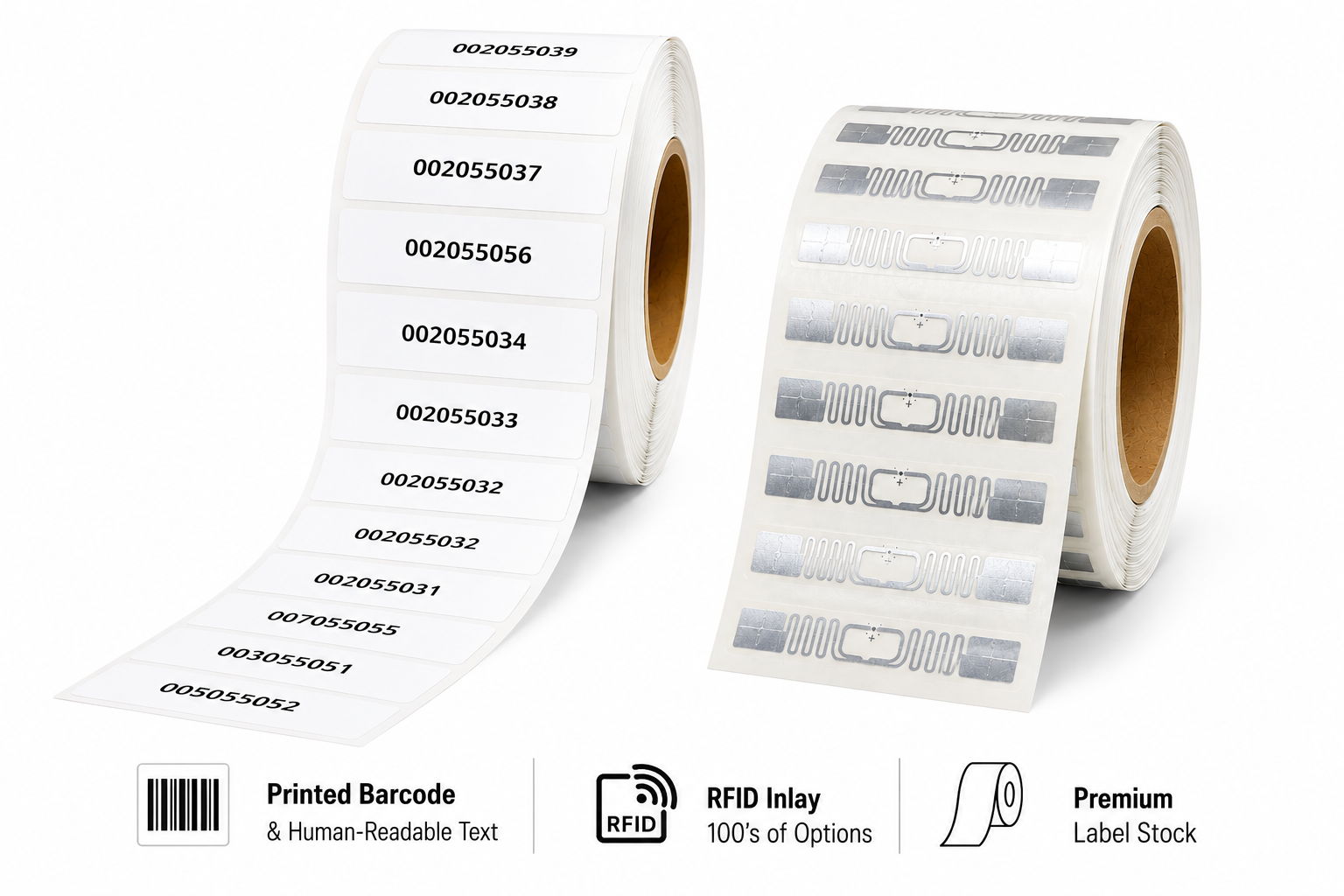 Labels on rolls for printing barcodes and premium label stock.