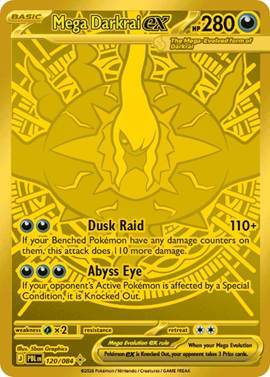 Mega Darkrai EX Pokémon card with attack details and damage information.