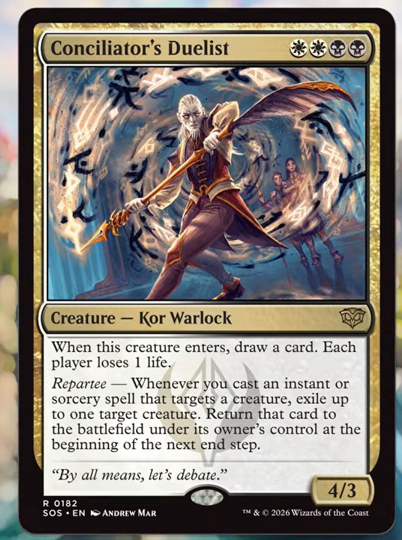 The card Conciliator's Duelist, which has the new Repartee mechanic from Secrets of Strixhaven.