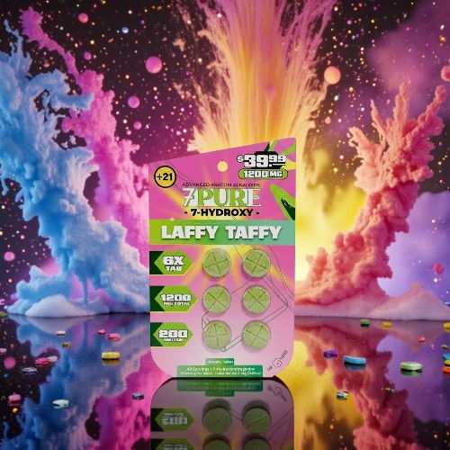 A package of Laffy Taffy candy against a colorful, abstract background.