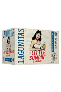 Laguinitas beer box featuring retro design and woman holding a beer.