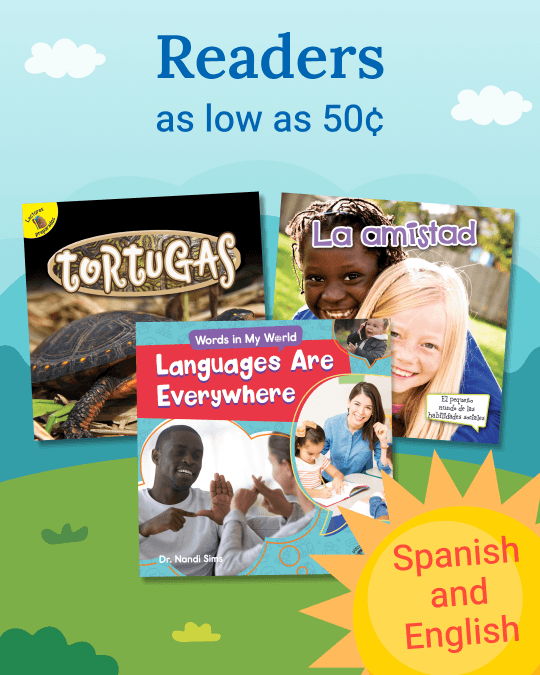 Books for readers in Spanish and English, priced from 50 cents.