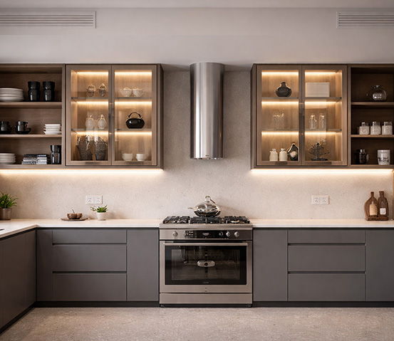 Modern kitchen showing different under cabinet lighting and cabinet lighting applications