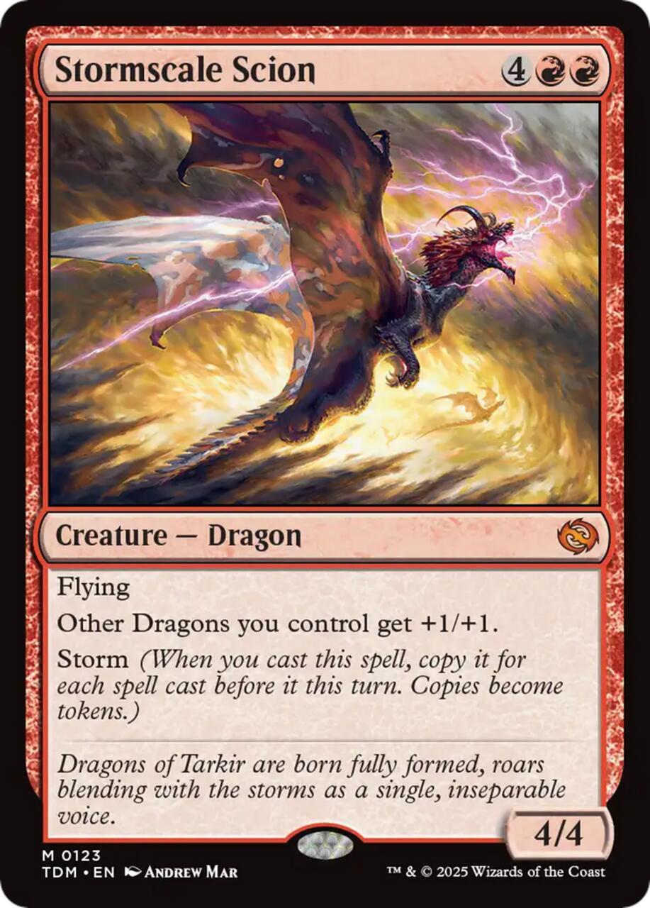 Stormscale Scion card featuring a dragon with stormy background.