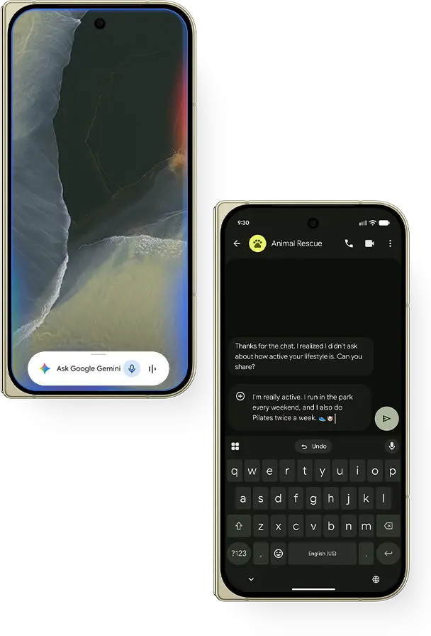 Two smartphones displaying messaging and user interface elements.