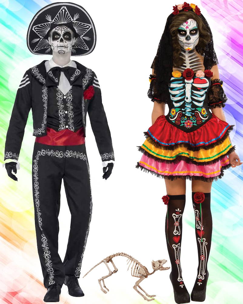 Image of man and woman wearing Day of the Dead costumes.