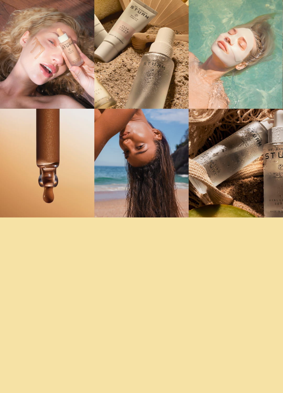 Collage of skincare products and models enjoying beauty routines.