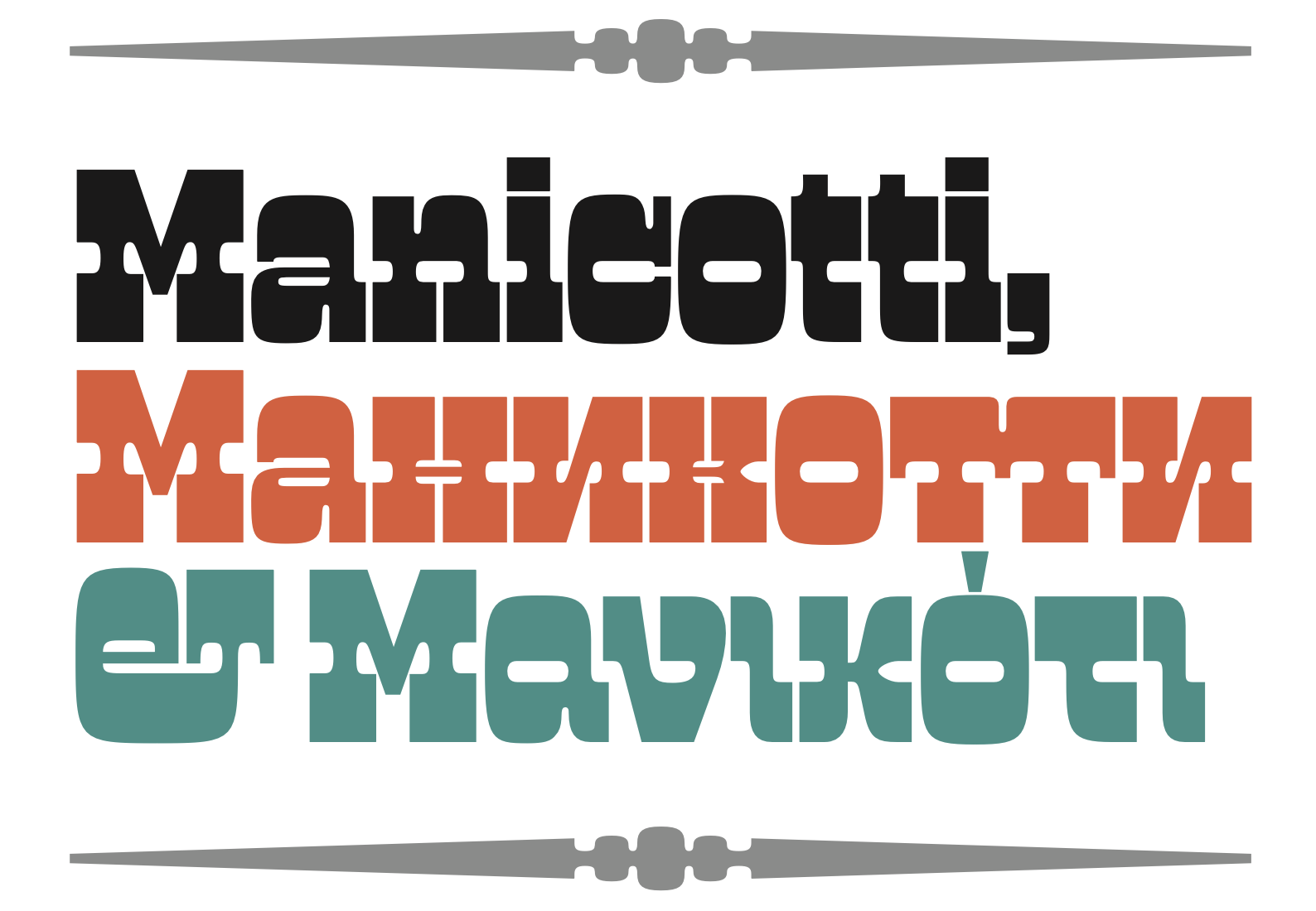 Manicotti reverse stressed Western serif font by David Jonathan Ross