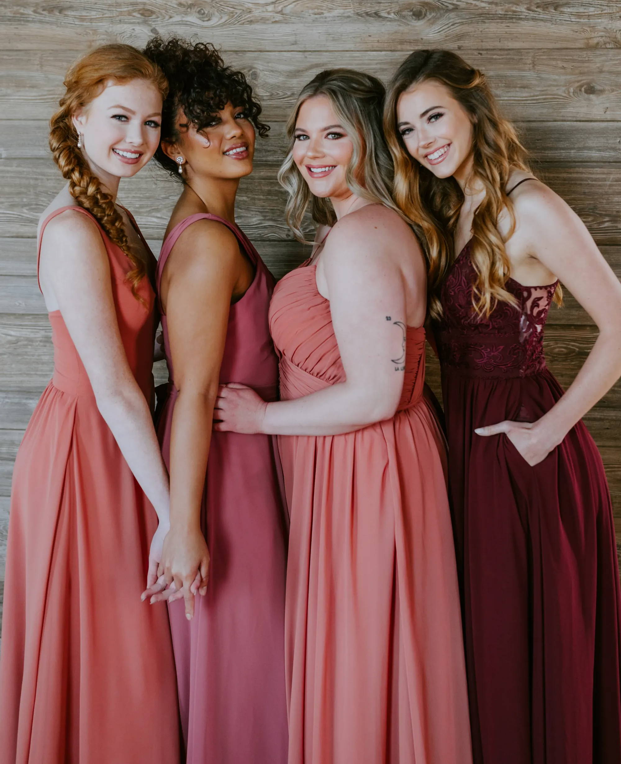 Orange Pink Red Bridesmaid Dresses