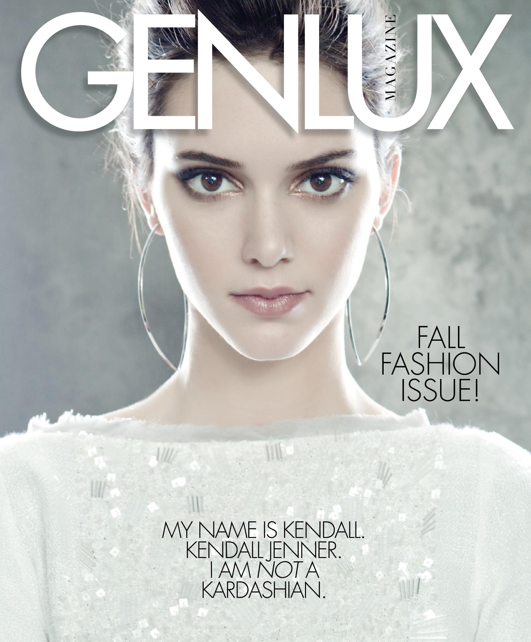 Model on magazine cover for Genlux, featuring fall fashion issue.