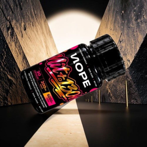 Bottle of dietary supplement against a dramatic background.