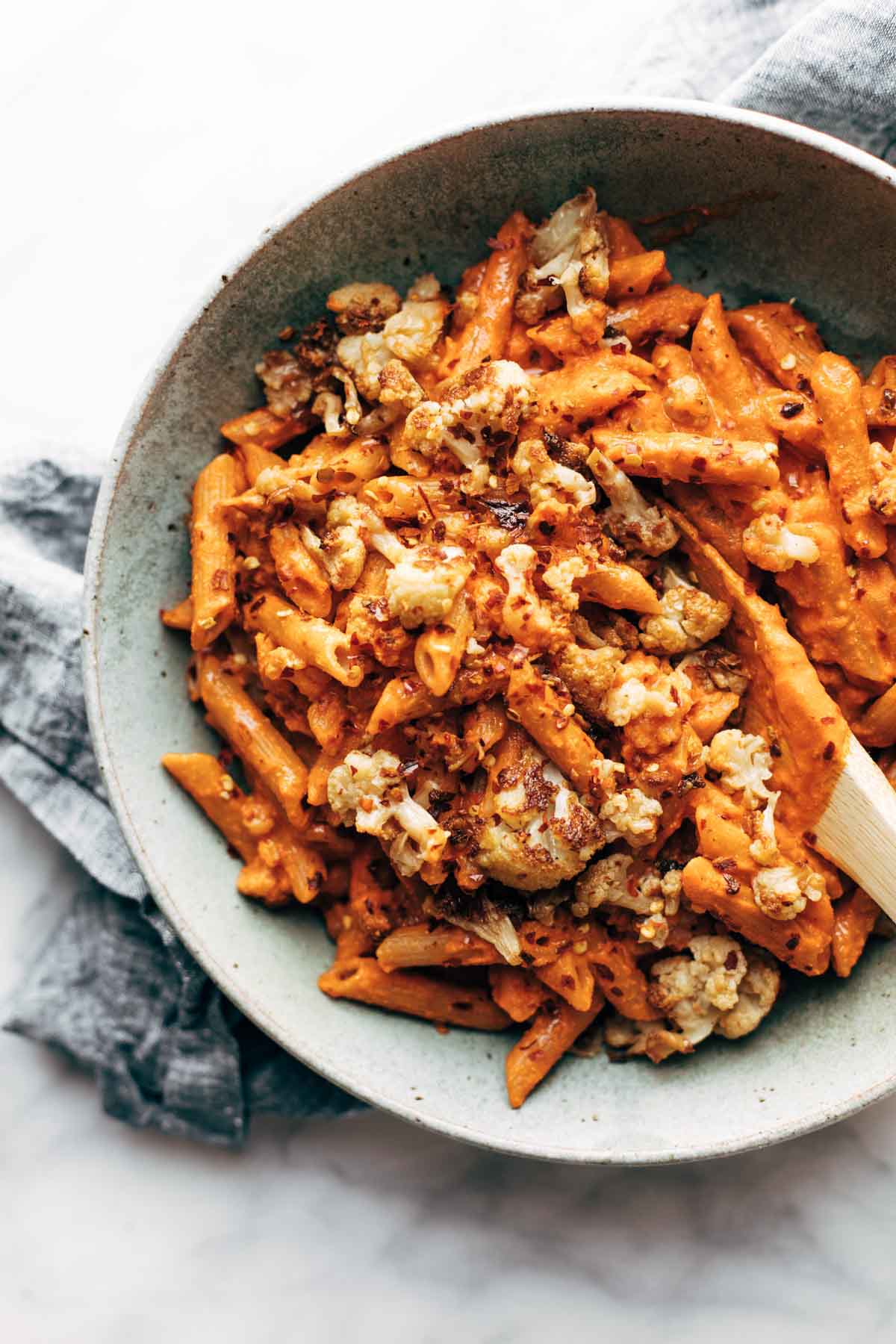 Red Pepper Cashew Pasta with Roasted Cauliflower