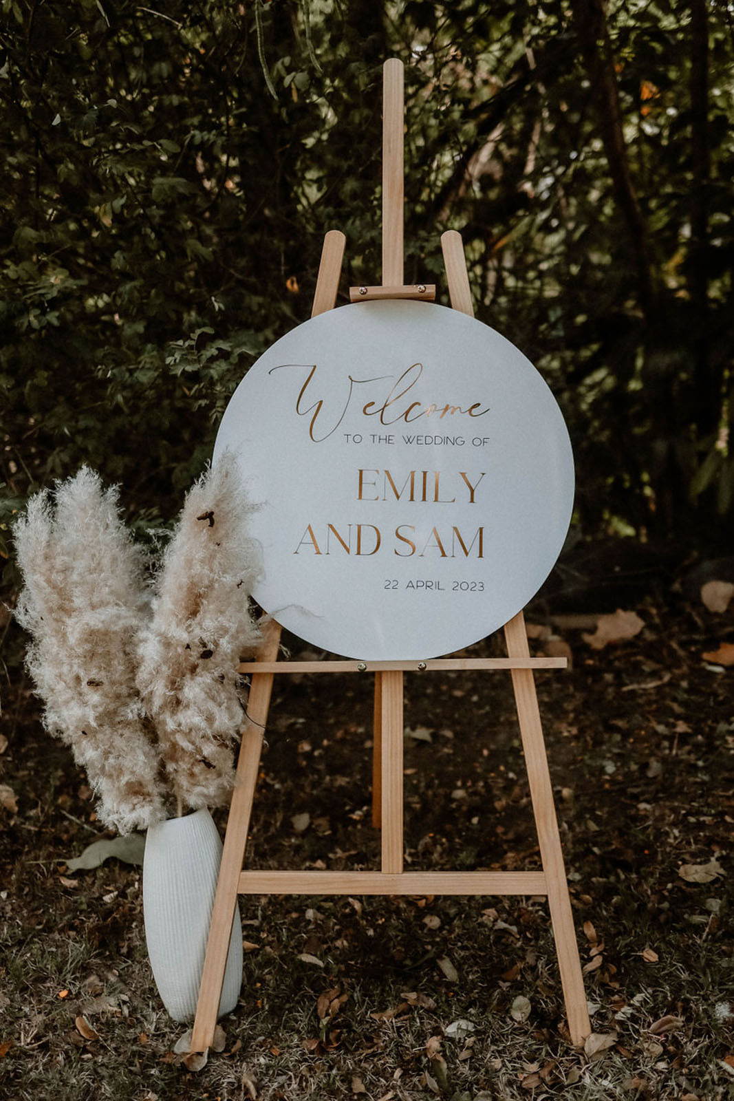 Wedding easel with the groom and bride's name