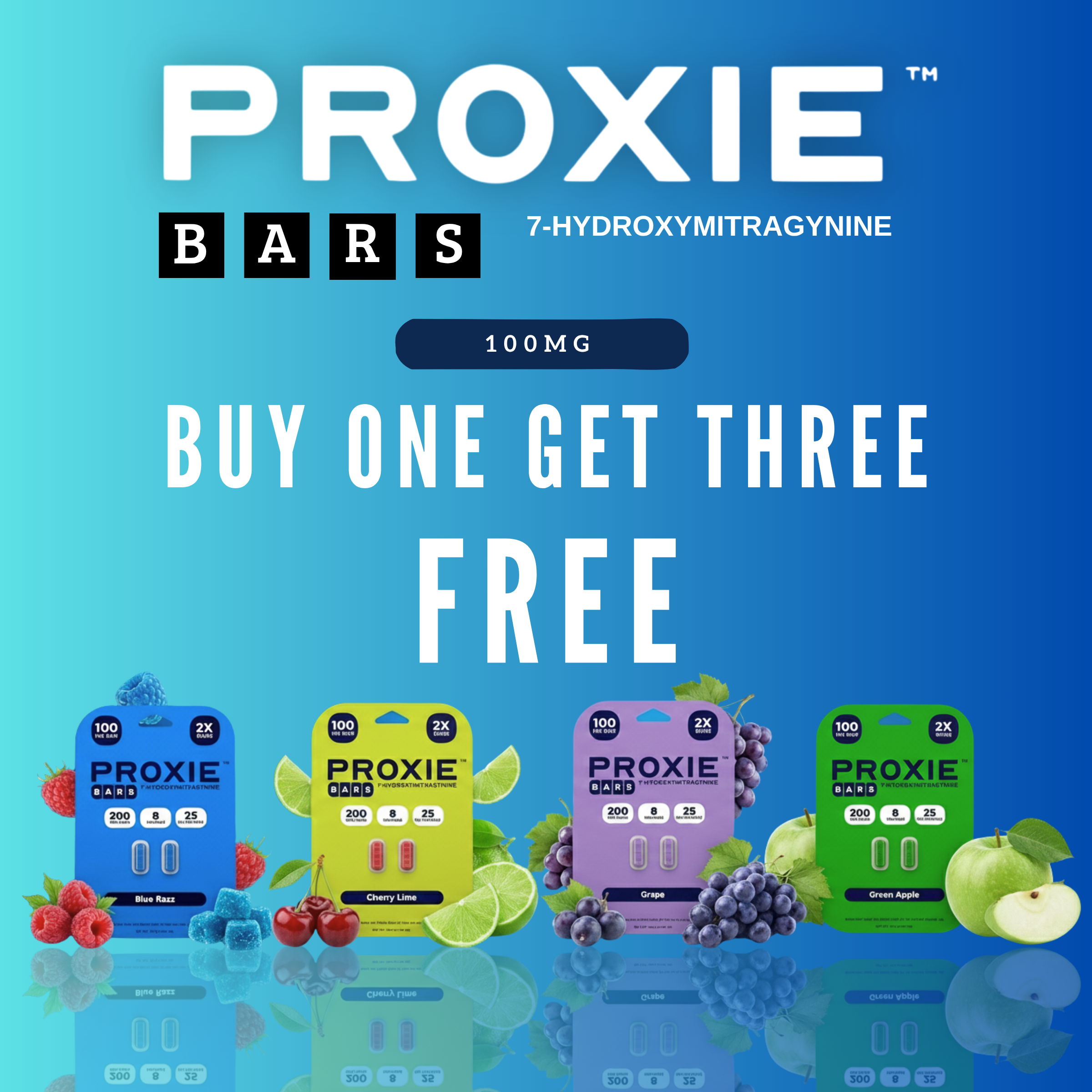 Proxie Bars advertisement with promotional offer and product packaging.