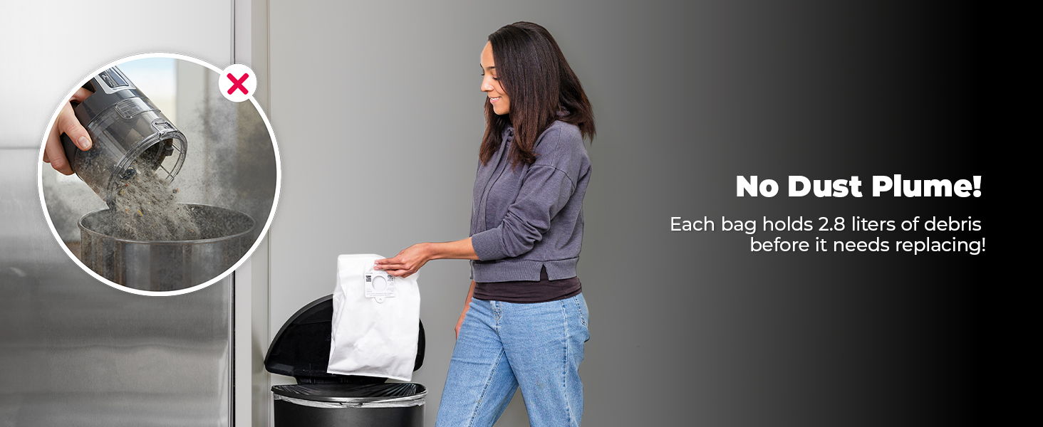 Woman disposing of waste without dust in a trash can.