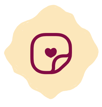 Logo featuring a heart and a curled corner design.