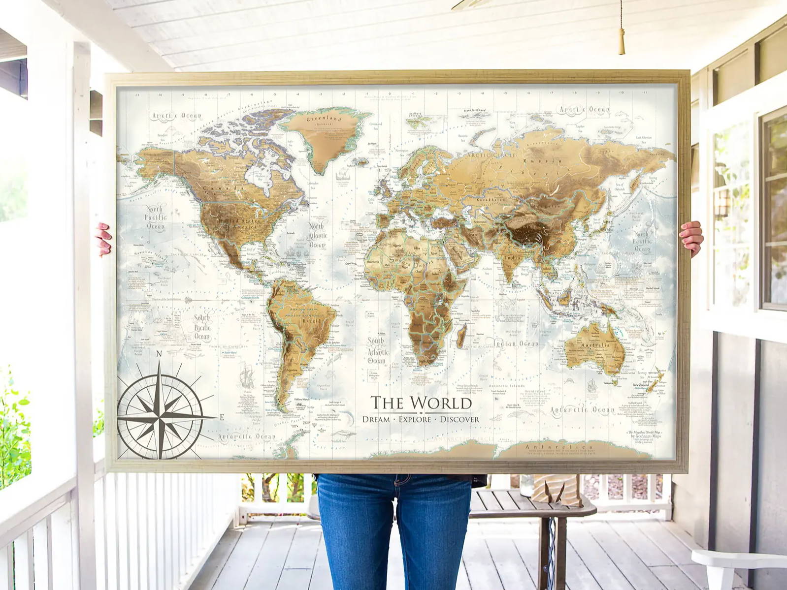 small map of the world framed