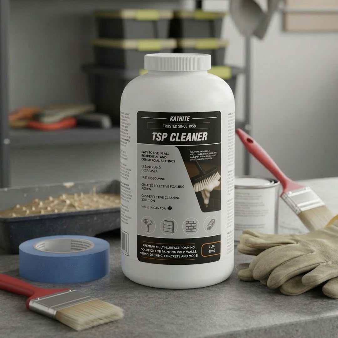kathite tsp cleaner in a garage with tools around it