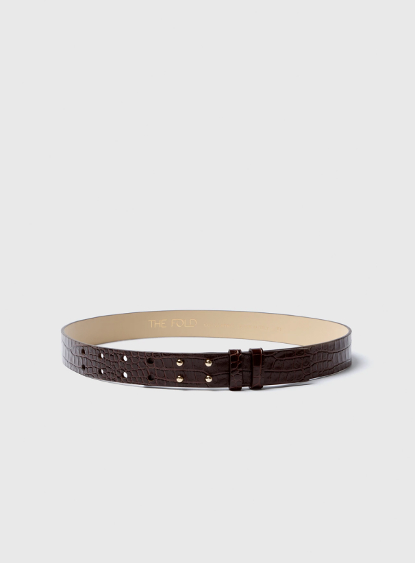 Selis Wide Croc-Embossed Leather Belt Plum
