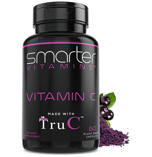 Bottle of Smarter Vitamin C, made with Tru C.