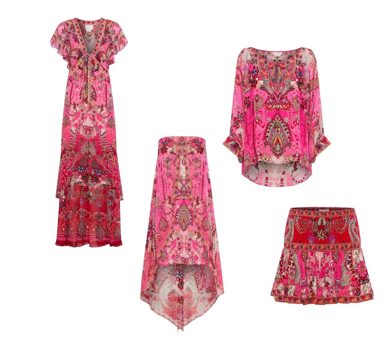palisades paisley pink paisley printed dresses, skirts and tops