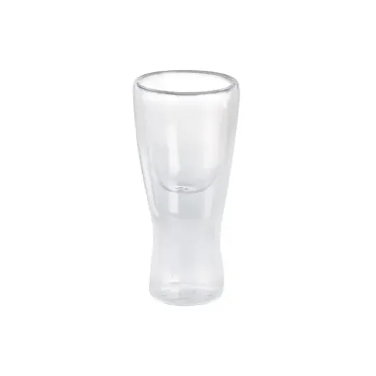 A tall glass double-wall cup