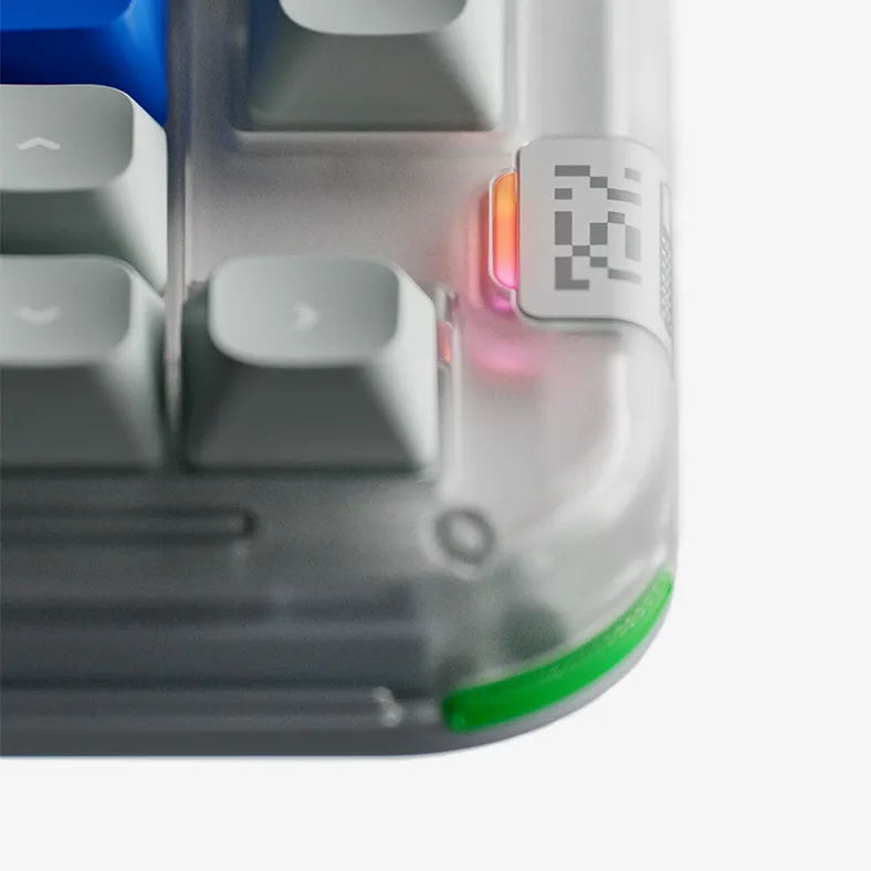 Close-up of a keyboard showing keys and indicator lights.