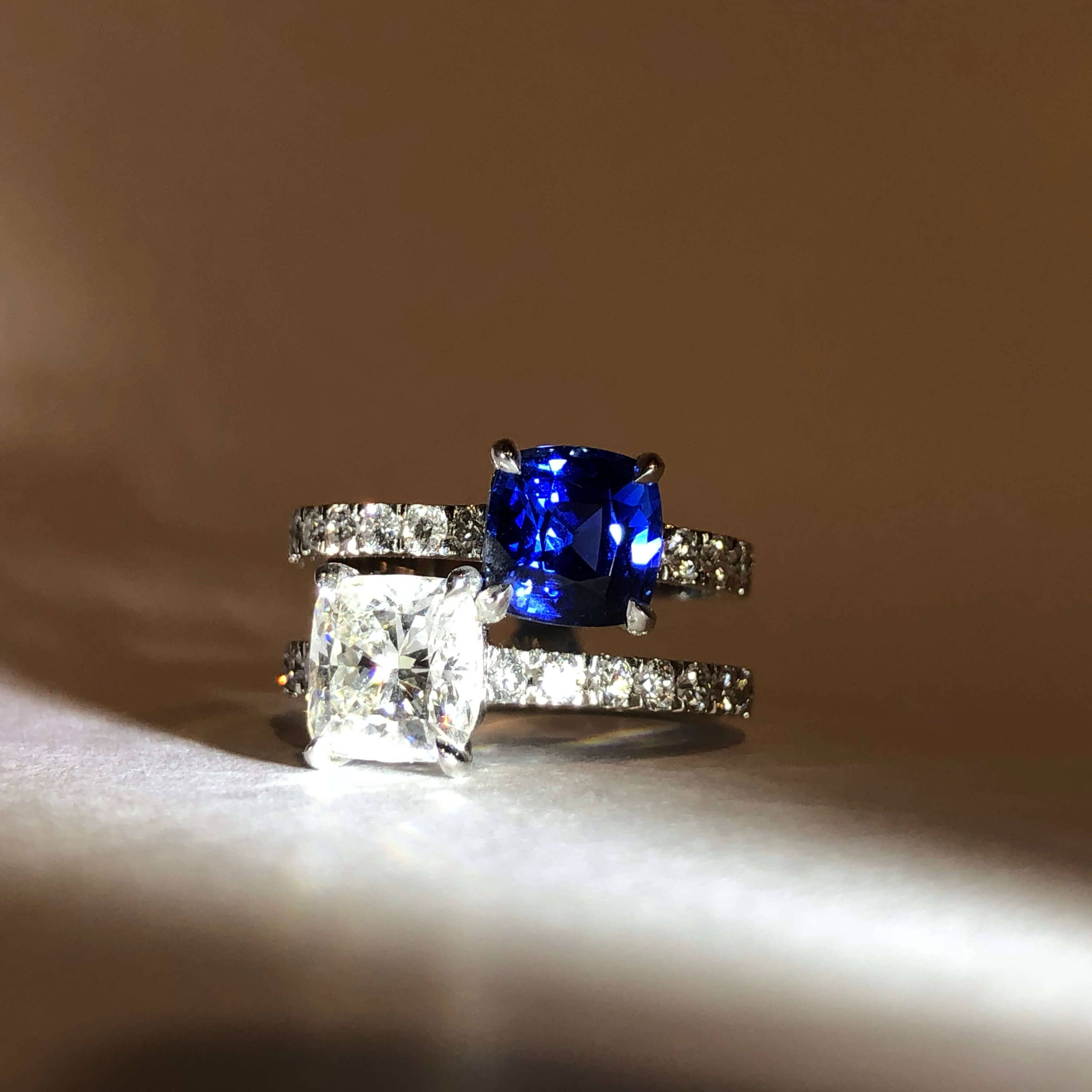 sapphire and diamond toi et moi ring