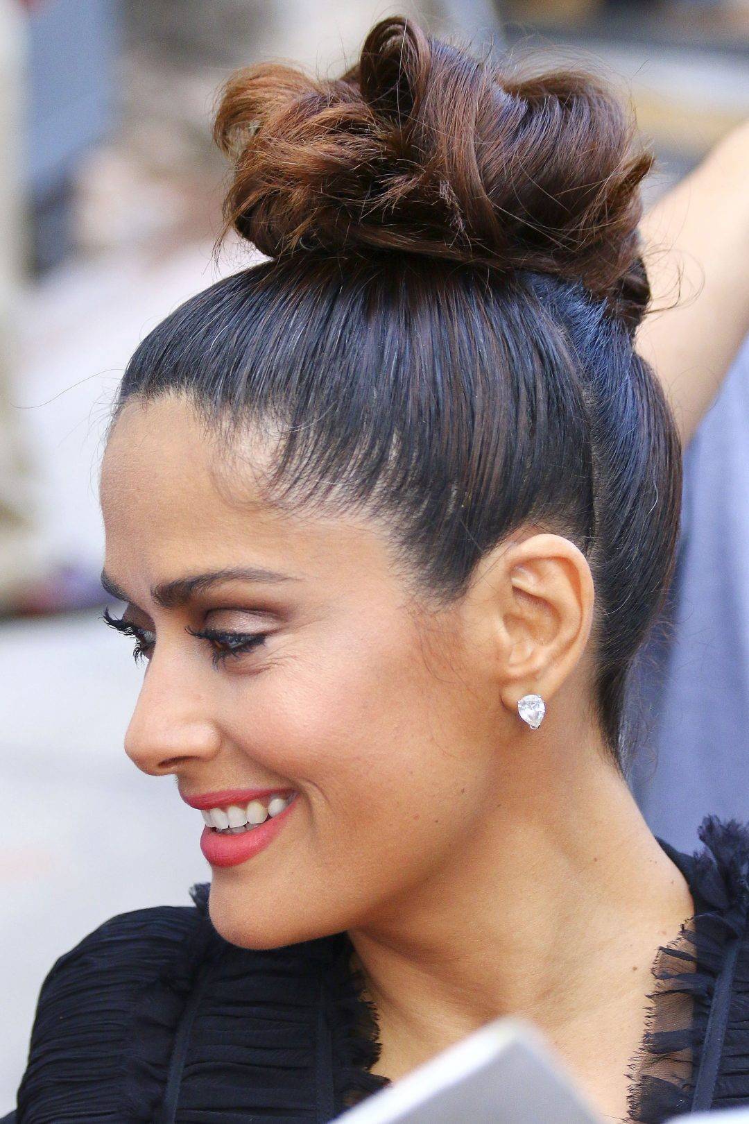 Salma Hayek with a top knot bun