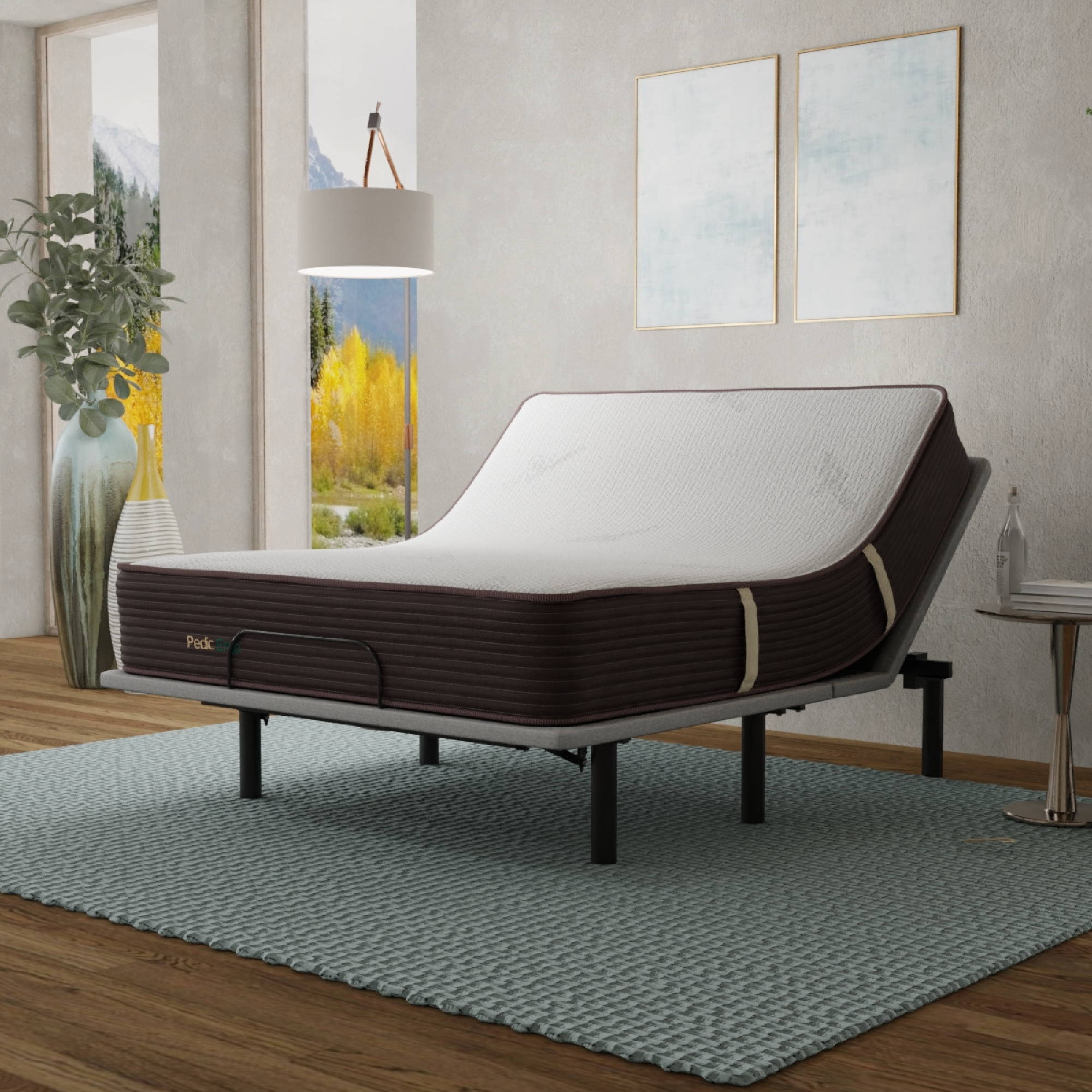 CoreLift adjustable base in a bedroom setting with a copper infused mattress, lifting up the head.