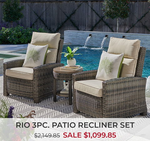 Rio 3pc. patio recliner set on sale for $1,099.85.
