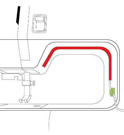 line drawing of where to place the sewing machine light strip after removing the adhesive backing