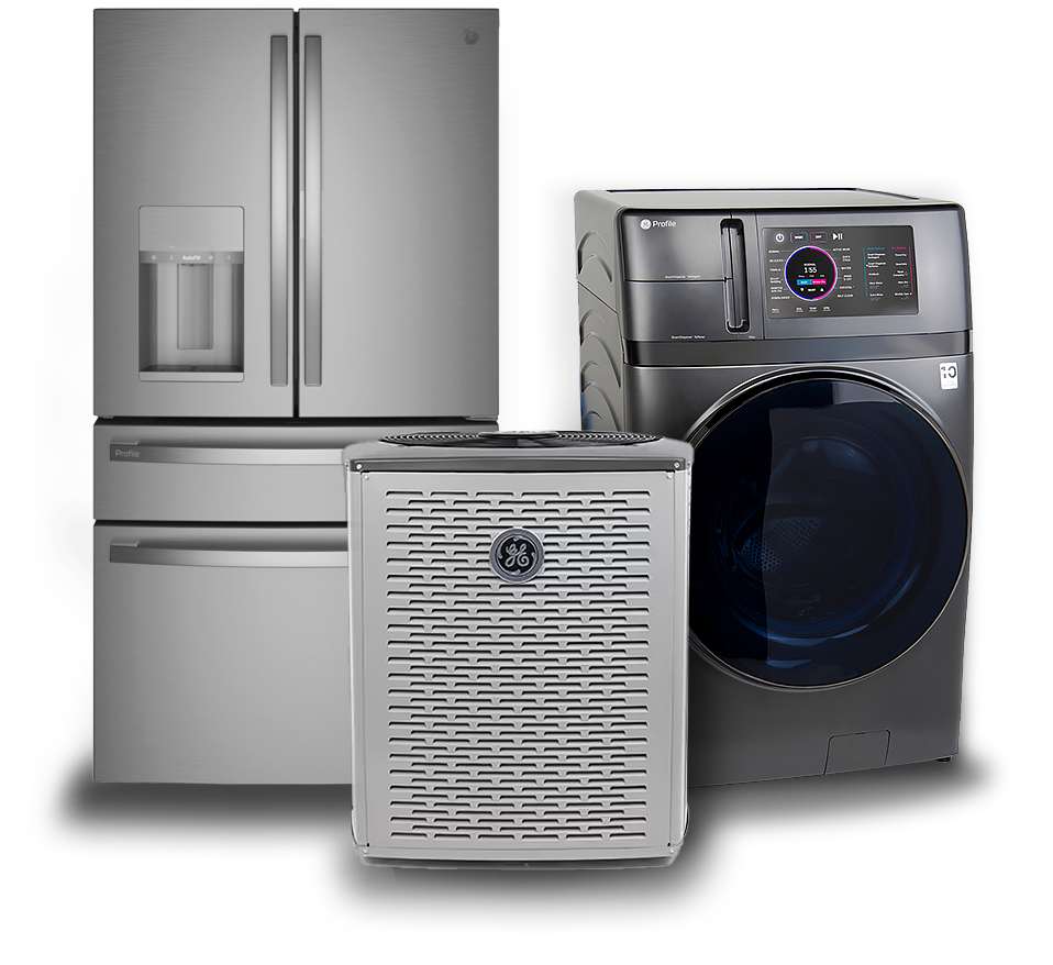 Photo of a refrigerator, HVAC unit and Combo Washer-Dryer