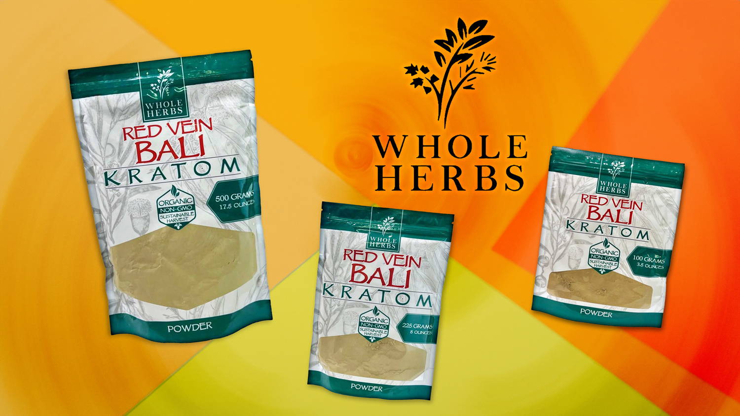 Whole Herbs Red Vein Bali 3.5, 8, and 17.5 Ounce Powder Banner