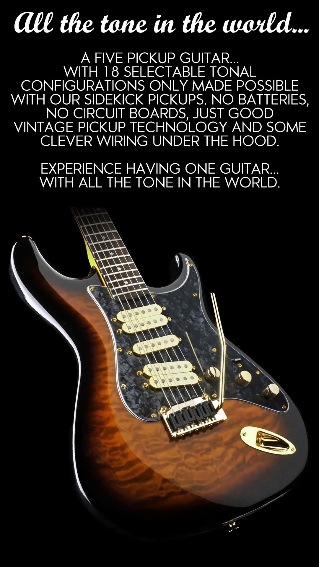 All the tone in the world… A five pickup guitar with 18 selectable tonal configurations