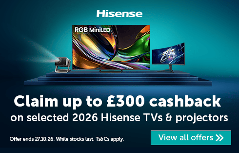 Hisense cashback offer for selected 2026 TVs and projectors.