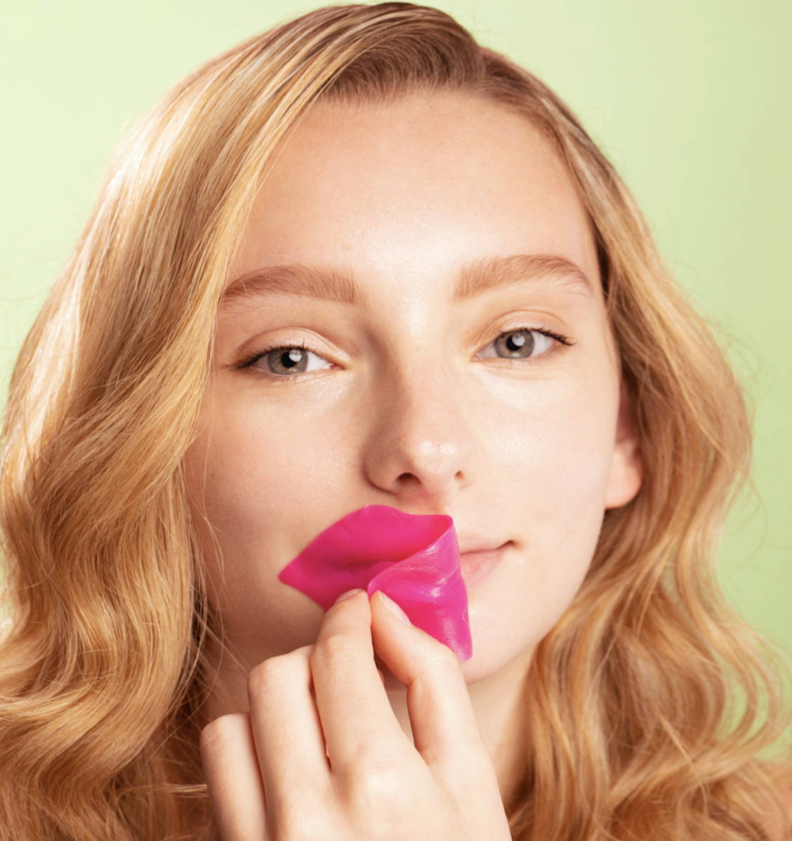 Girl on Lip Mask Green Background