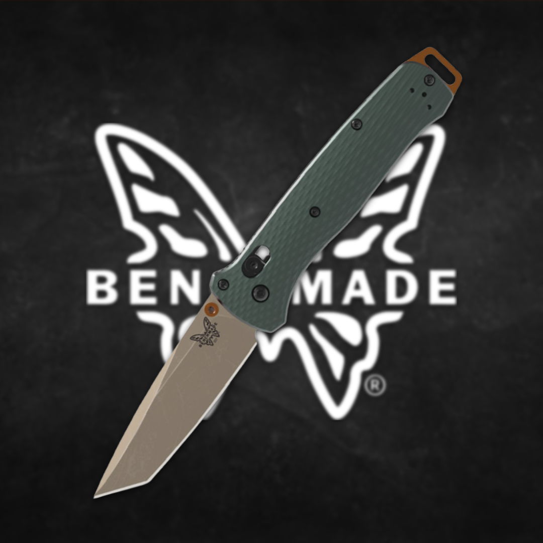 A butterfly logo with a folding knife in the foreground.
