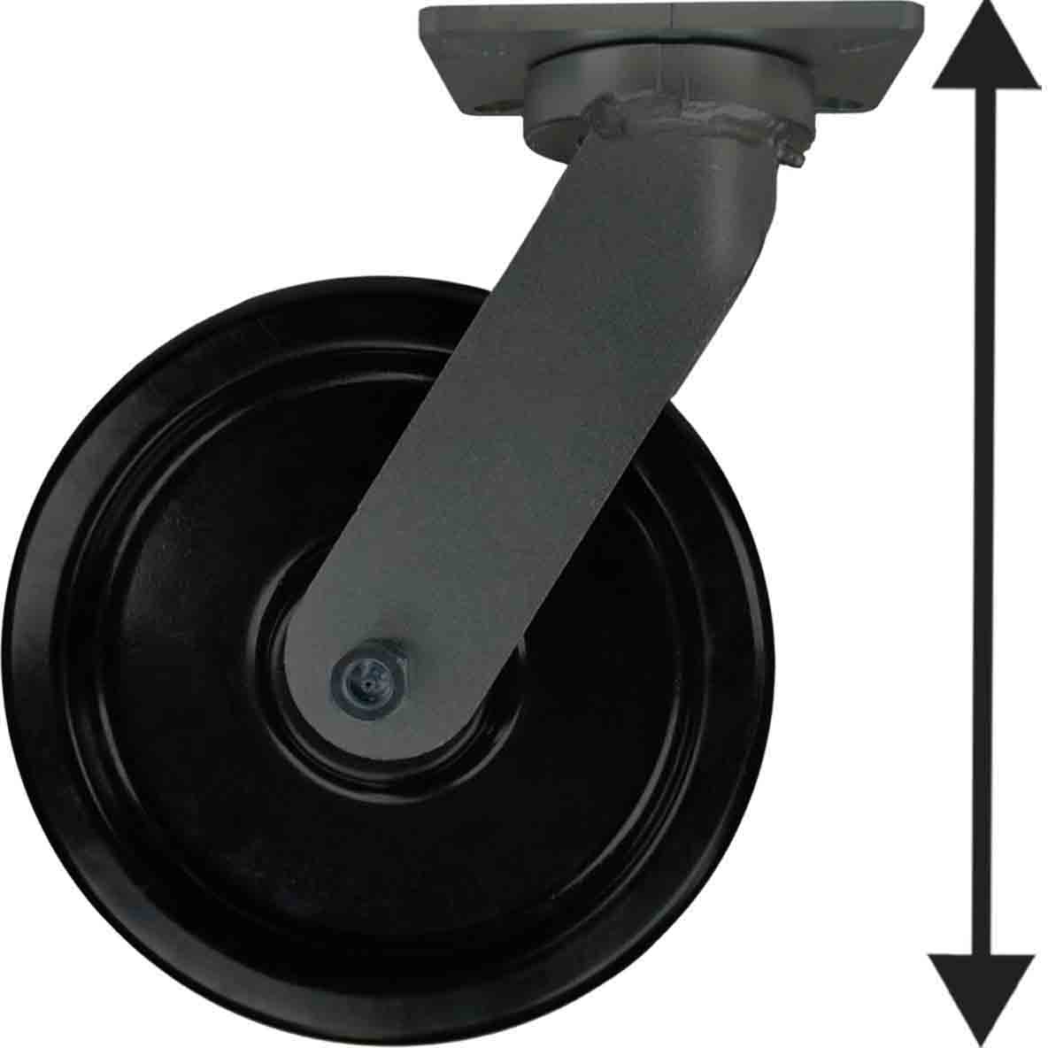Swivel & Rigid Plate Casters with an overall height of 15-1/2 inches from top of plate to bottom of wheel