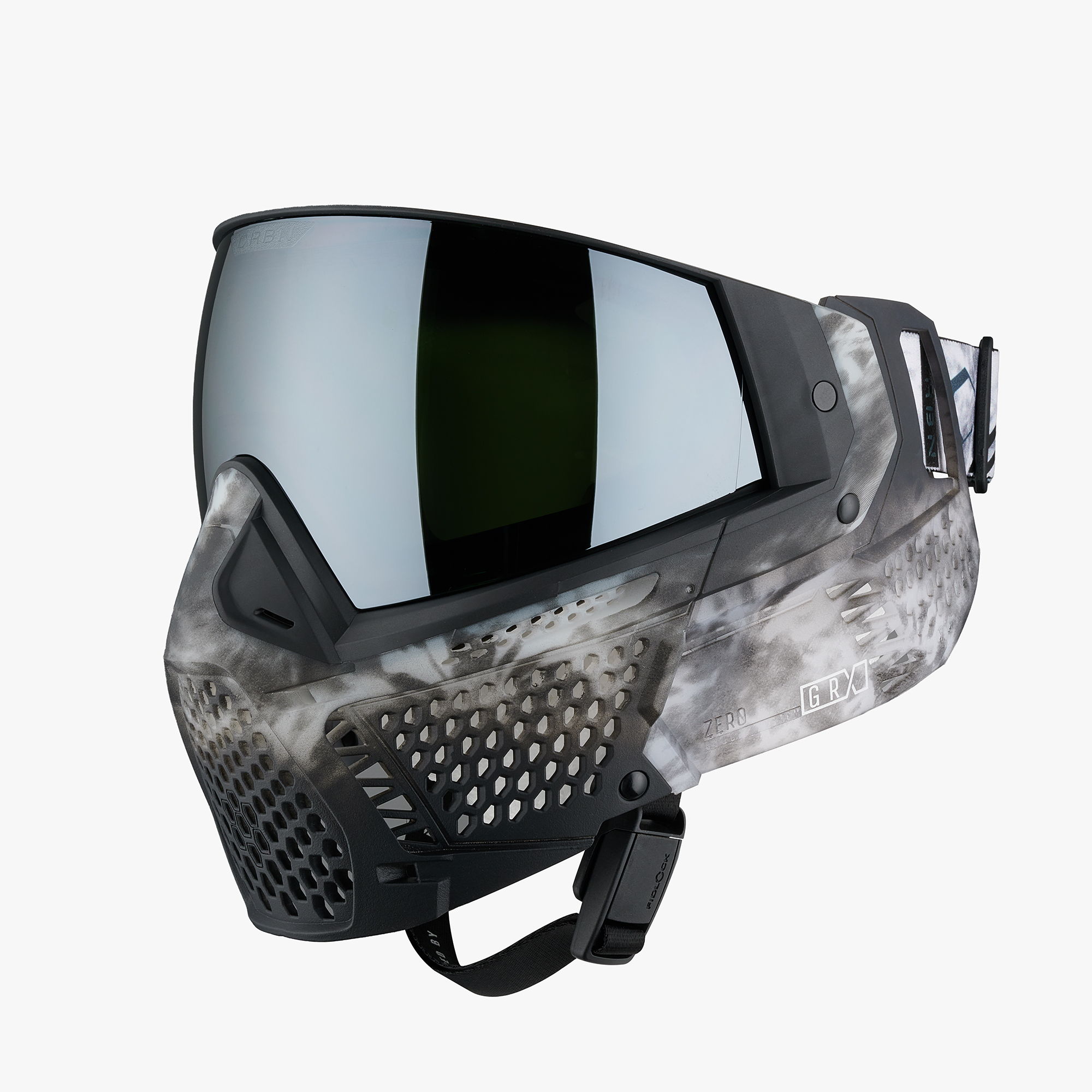 A protective mask with mirrored lenses.