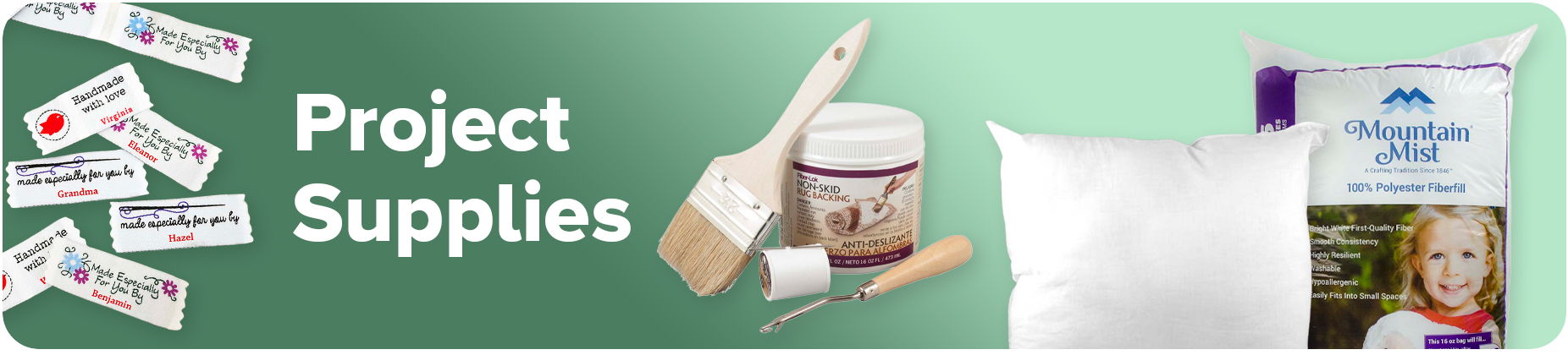 Project supplies including paint, pillows, and crafting materials.