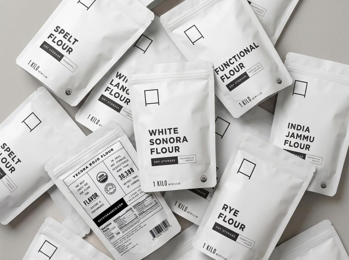 custom white pouch packaging for flour