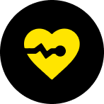 Yellow heart with a heartbeat line and circular end.
