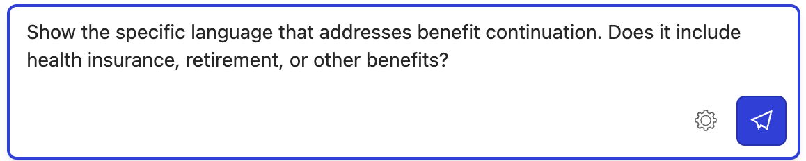 Text prompt asking about specific language for benefit continuation.