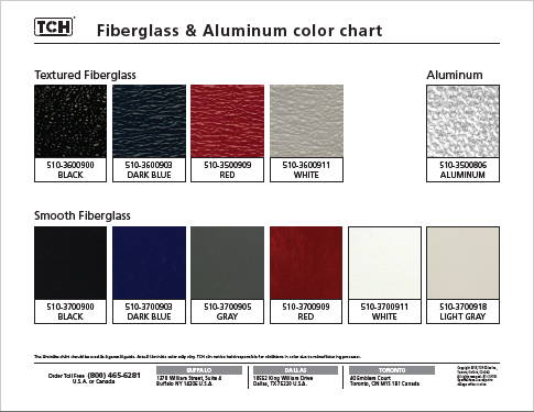 Tableau des couleurs de la fibre de verre et de l'aluminium 