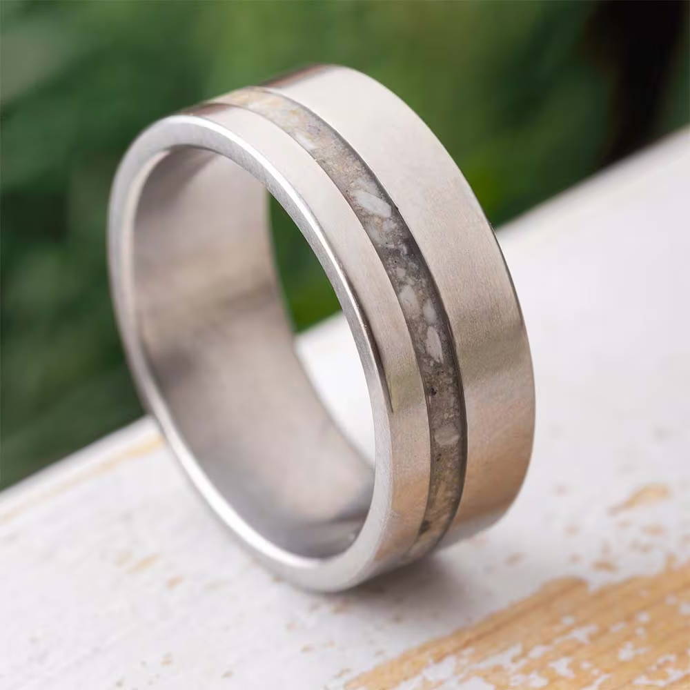 Simple Memorial Ring with Ashes in Titanium