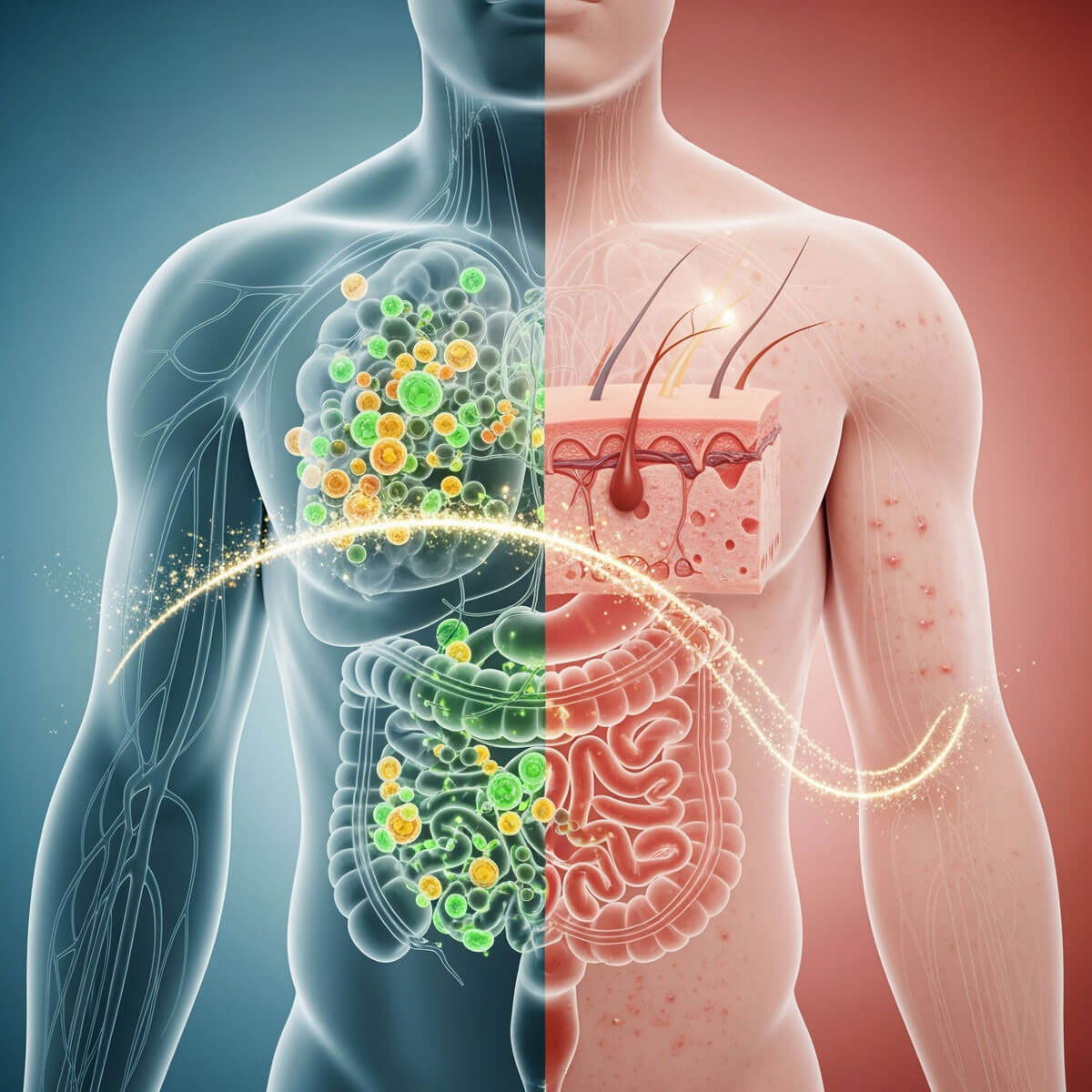 Illustration showing the connection between gut health and skin health.